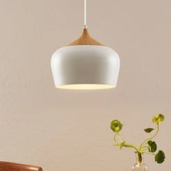 Lindby hanglamp Vilsera, wit, metaal/hout, 26 cm, E27