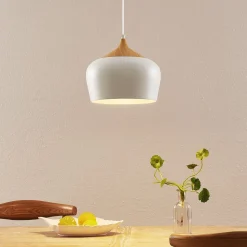 Lindby hanglamp Vilsera, wit, metaal/hout, 26 cm, E27