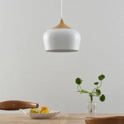Lindby hanglamp Vilsera, wit, metaal/hout, 26 cm, E27