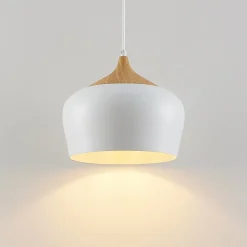 Lindby hanglamp Vilsera, wit, metaal/hout, 26 cm, E27