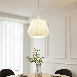 Lindby hanglamp Vitore, Ø 40 cm, textiel, wit