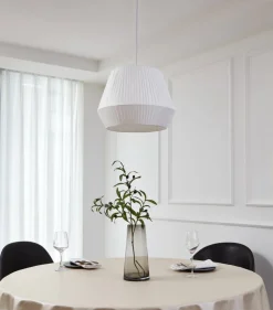 Lindby hanglamp Vitore, Ø 40 cm, textiel, wit