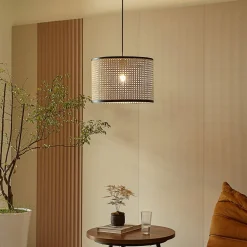 Lindby hanglamp Yaelle, Ø 40 cm, rotan, zwart, E27