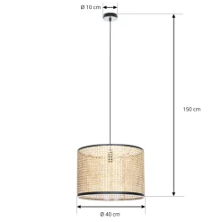 Lindby hanglamp Yaelle, Ø 40 cm, rotan, zwart, E27