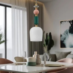 Lindby hanglamp Ysoria, grijs/roze/groen, keramiek, Ø 16 cm