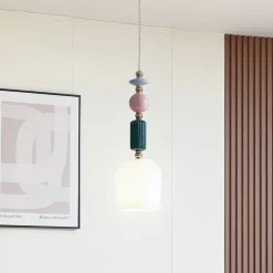 Lindby hanglamp Ysoria, grijs/roze/groen, keramiek, Ø 16 cm