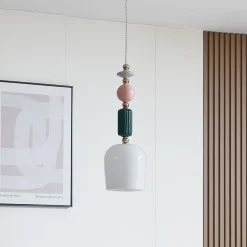 Lindby hanglamp Ysoria, grijs/roze/groen, keramiek, Ø 16 cm