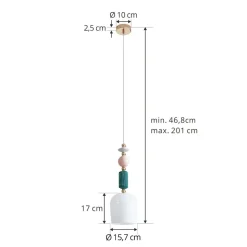 Lindby hanglamp Ysoria, grijs/roze/groen, keramiek, Ø 16 cm