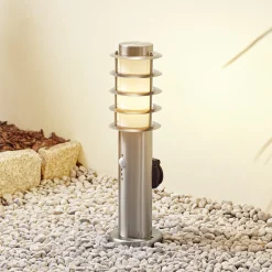 Lindby Hanja sokkellamp, sensor, roestvrij staal, Ø 11,7 cm