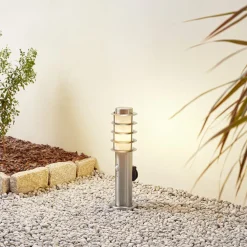 Lindby Hanja sokkellamp, sensor, roestvrij staal, Ø 11,7 cm