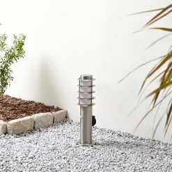 Lindby Hanja sokkellamp, sensor, roestvrij staal, Ø 11,7 cm