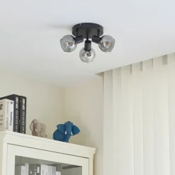 Lindby Hedvig plafondlamp, rond, zwart, 3-lamps.