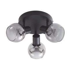 Lindby Hedvig plafondlamp, rond, zwart, 3-lamps.