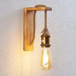 Lindby Helou houten wandlamp met zichtbare fitting