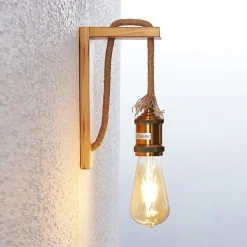 Lindby Helou houten wandlamp met zichtbare fitting