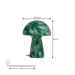 Lindby Hubi tafellamp, groen, glas, Ø 22 cm, paddestoelvorm