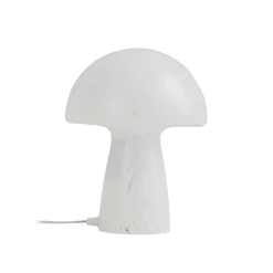 Lindby Hubi tafellamp, wit, glas, Ø 22 cm, paddestoelvorm