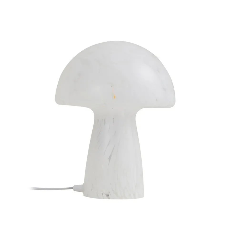 Lindby Hubi tafellamp, wit, glas, Ø 22 cm, paddestoelvorm