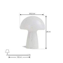 Lindby Hubi tafellamp, wit, glas, Ø 22 cm, paddestoelvorm