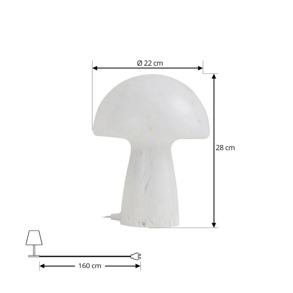 Lindby Hubi tafellamp, wit, glas, Ø 22 cm, paddestoelvorm