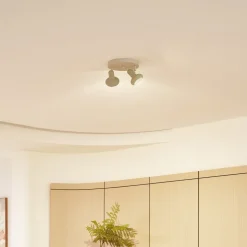 Lindby Huby plafondspot, 2-lamps, crème/lichtgroen, ijzer