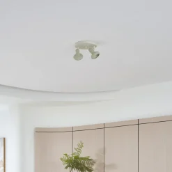 Lindby Huby plafondspot, 2-lamps, crème/lichtgroen, ijzer