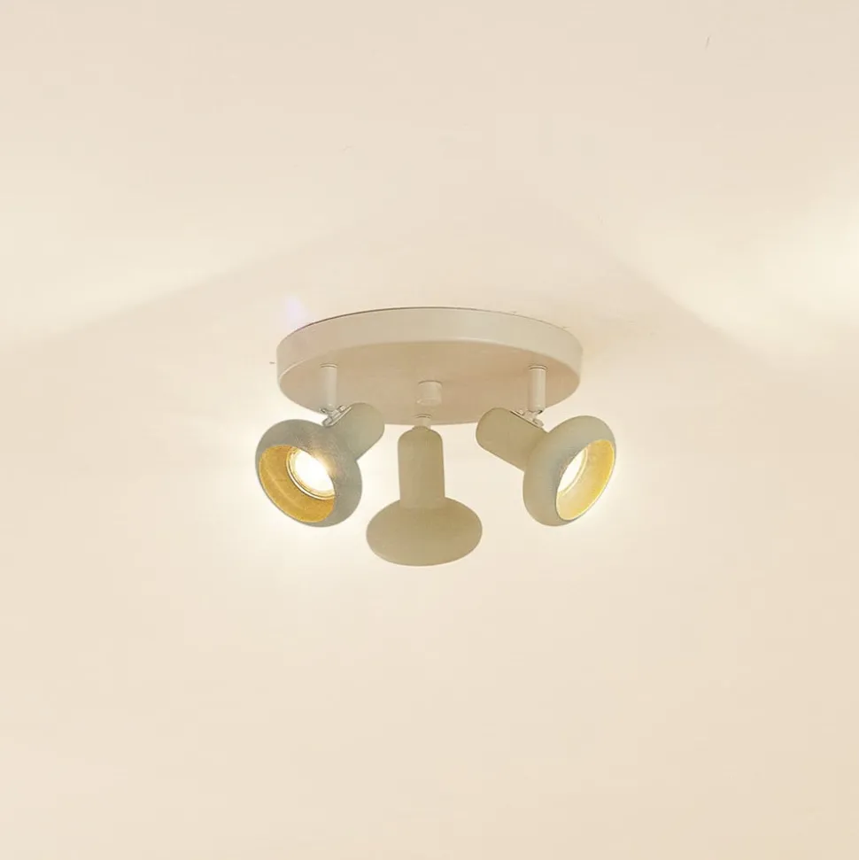 Lindby Huby plafondspot, 3-lamps, crème/lichtgroen, ijzer