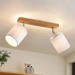 Lindby Imarin plafondspot, 2-lamps, eiken/wit