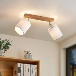 Lindby Imarin plafondspot, 2-lamps, eiken/wit