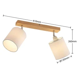 Lindby Imarin plafondspot, 2-lamps, eiken/wit