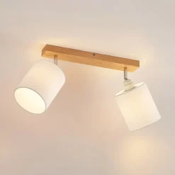 Lindby Imarin plafondspot, 2-lamps, eiken/wit