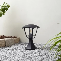 Lindby Isidoro sokkellamp, zwart, hoogte 28 cm, kunststof