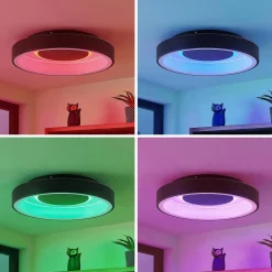 Lindby Izan LED plafondlamp, RBGW, zwart