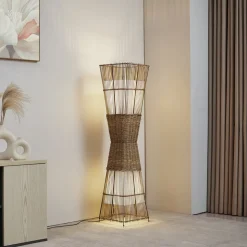 Lindby Jacinto vloerlamp, bamboe, hennep, hoogte 130 cm