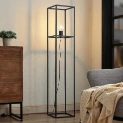 Lindby Jordana vloerlamp, frame, zwart, 1-lamp.