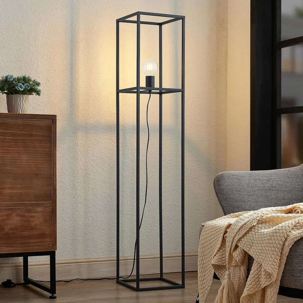 Lindby Jordana vloerlamp, frame, zwart, 1-lamp.
