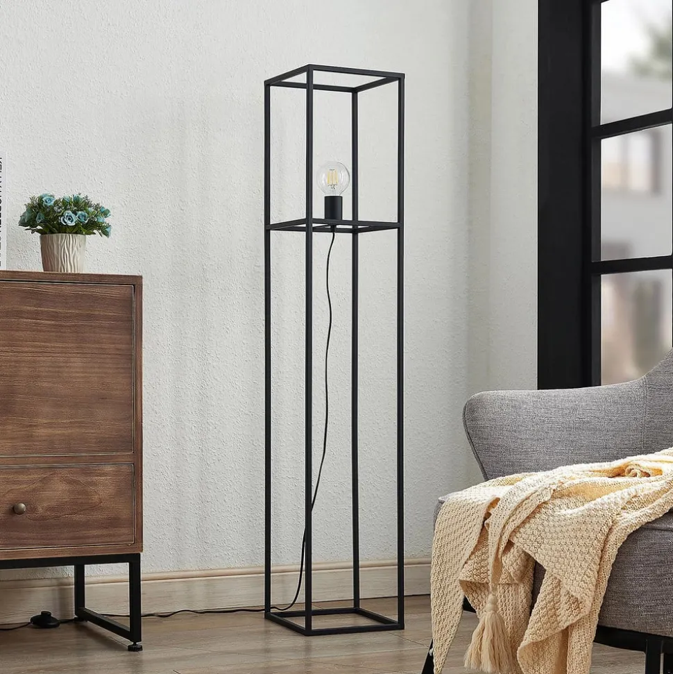 Lindby Jordana vloerlamp, frame, zwart, 1-lamp.