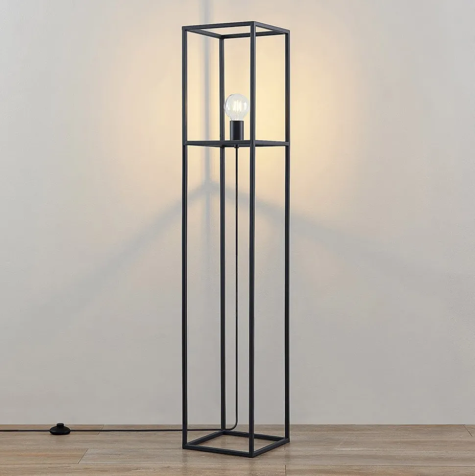 Lindby Jordana vloerlamp, frame, zwart, 1-lamp.