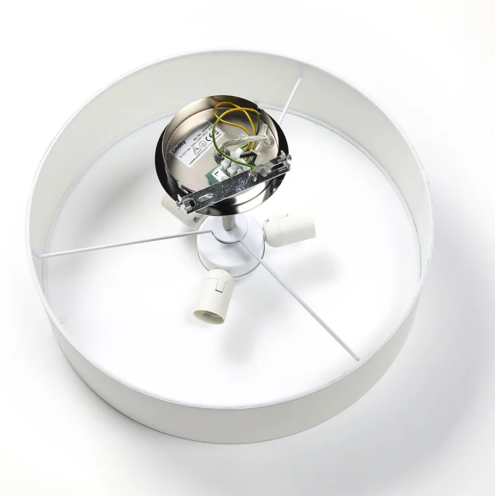 Lindby Josia plafondlamp, wit, stof, Ø 47 cm, E27