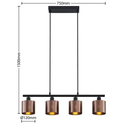 Lindby Joudy hanglamp, 4-lamps, brons donker