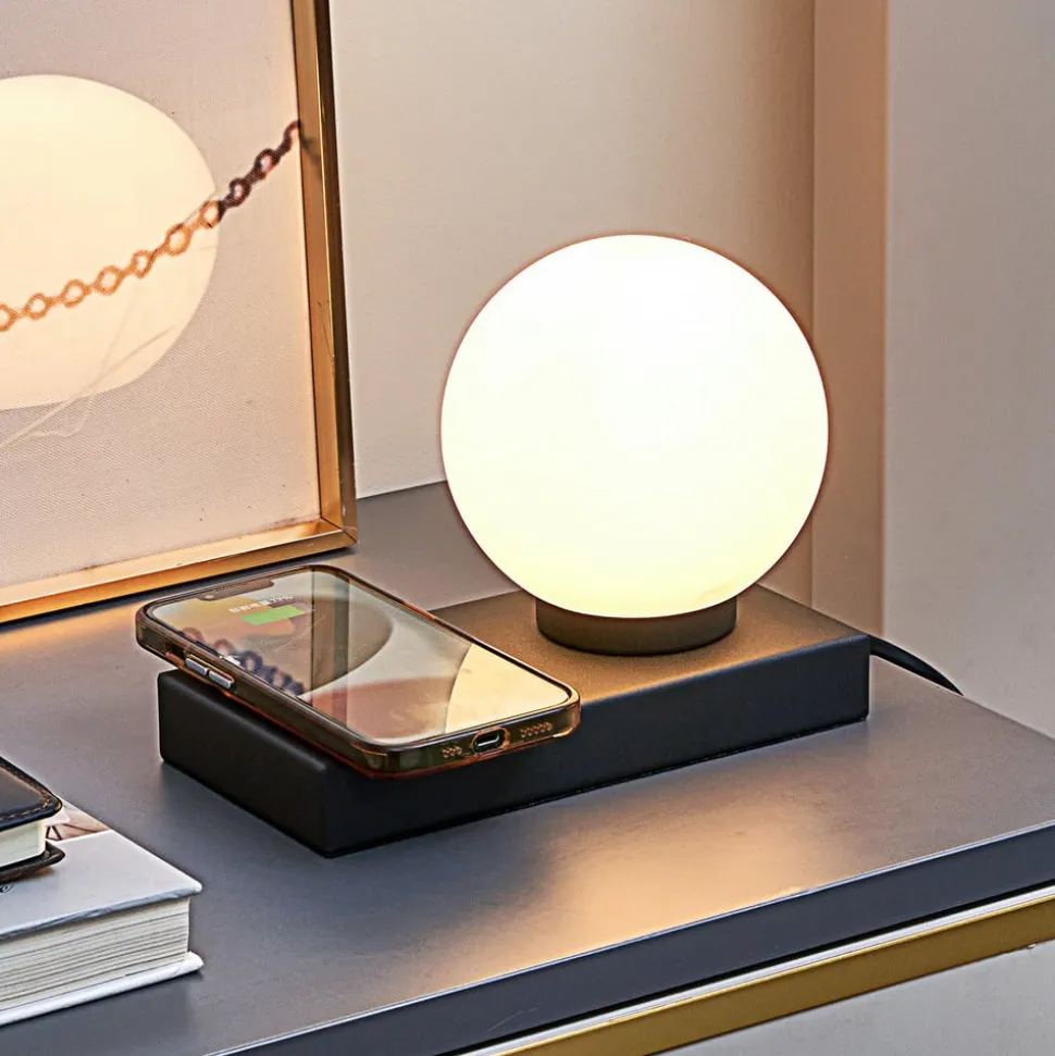 Lindby Junis tafellamp, zwart, oplaadfunctie