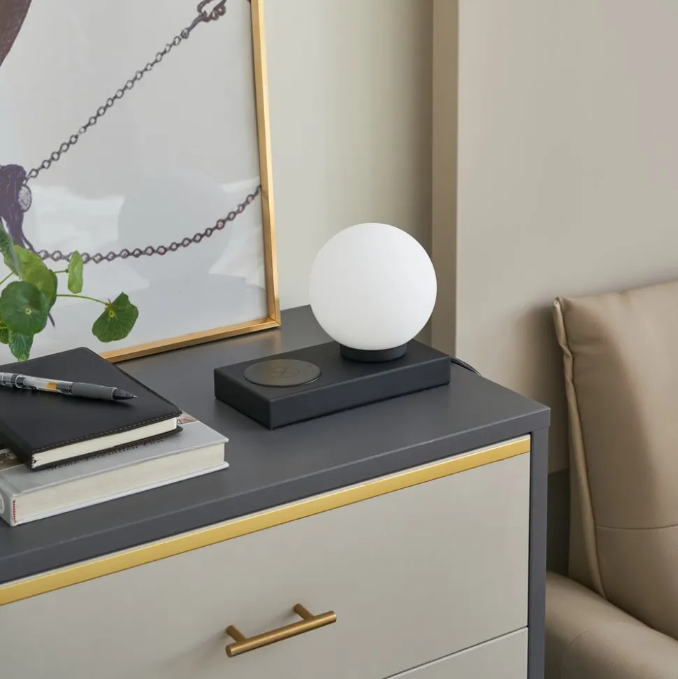 Lindby Junis tafellamp, zwart, oplaadfunctie