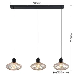 Lindby Justinos hanglamp, 3-lamps, koper