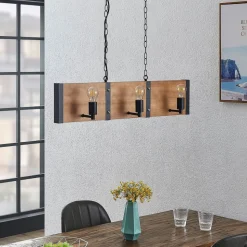 Lindby Kamilja hanglamp voor de eetkamer, hout