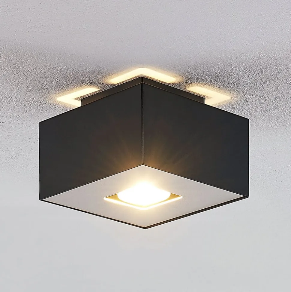 Lindby Kasi plafondlamp, zwart 1-lamp 14 x 14cm