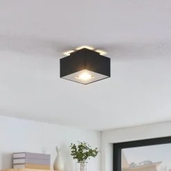 Lindby Kasi plafondlamp, zwart 1-lamp 14 x 14cm