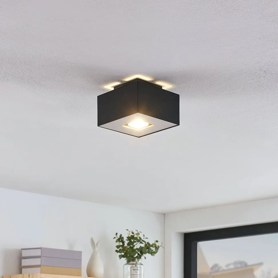 Lindby Kasi plafondlamp, zwart 1-lamp 14 x 14cm
