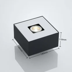 Lindby Kasi plafondlamp, zwart 1-lamp 14 x 14cm