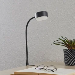 Lindby Kaylou klemlamp, zwart, flexibele arm, aluminium
