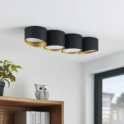 Lindby Kianush plafondlamp 4-lamps lang zwart